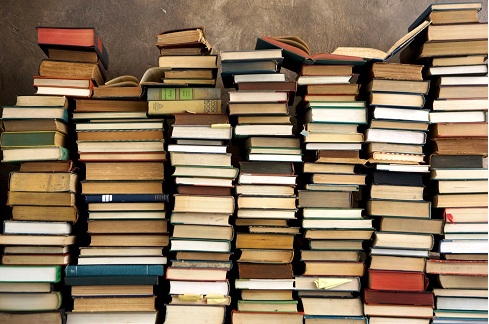 Seven stacks of books photo