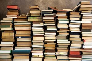 Seven stacks of books photo